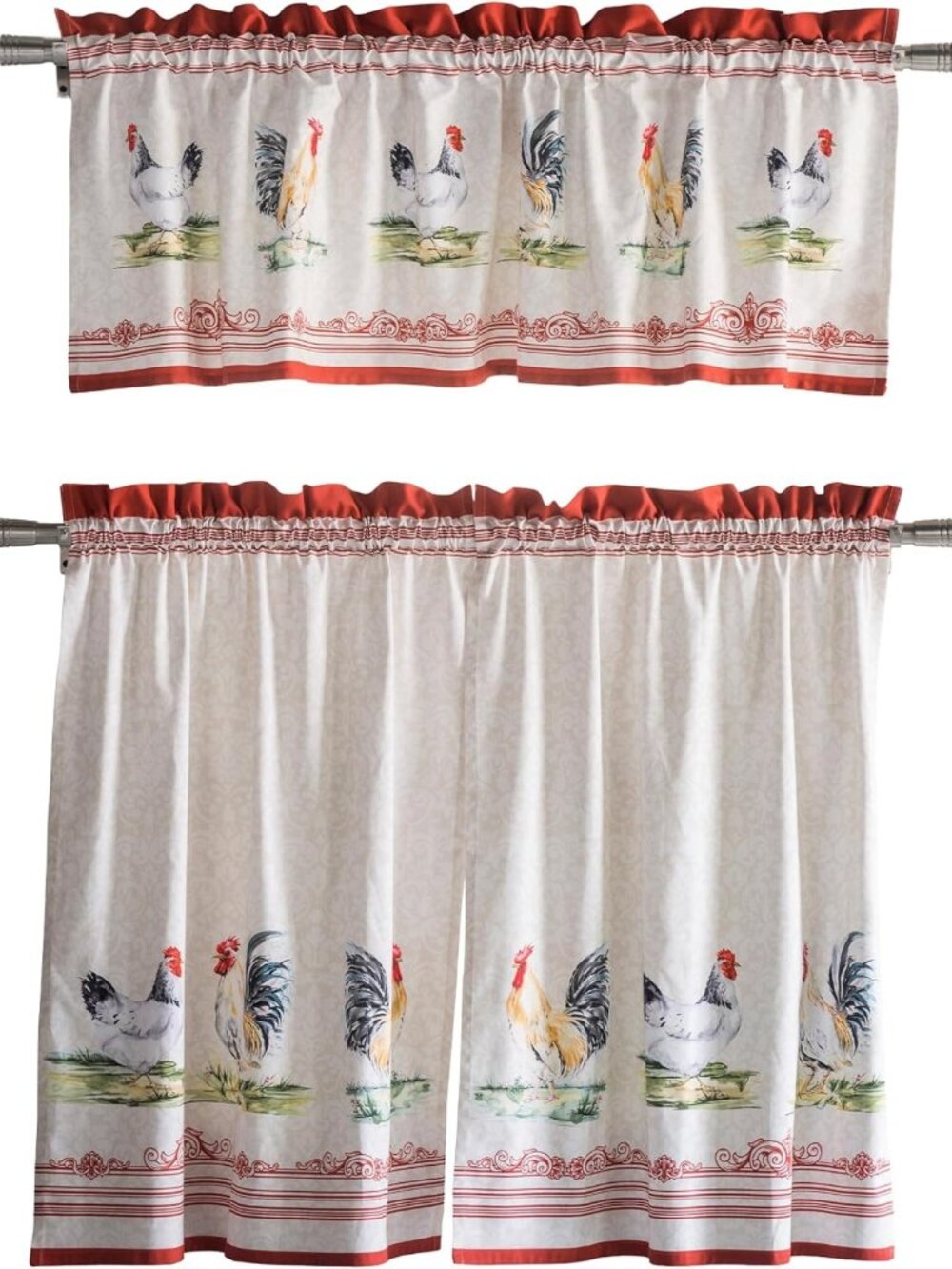 100% Cotton Kitchen Curtain Set - Rod Pocket Window Treatment for Home Decor